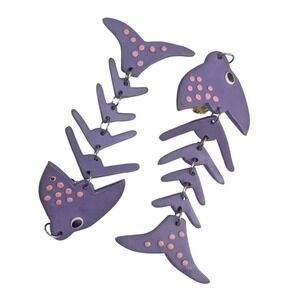 Huge Statement Earrings Purple Fish Clip On Earrings
